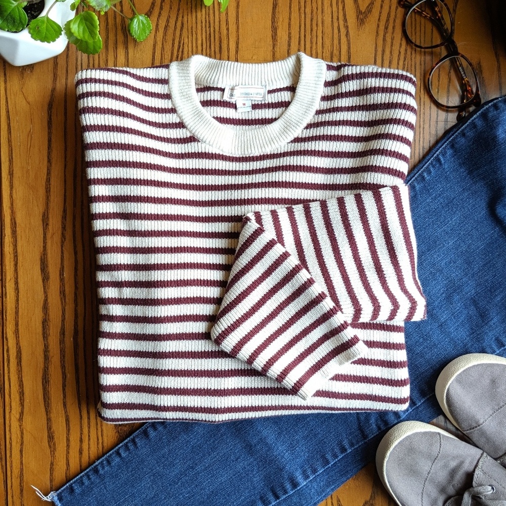 GAP | Striped Sweater Cream + Maroon